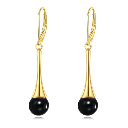 Sterling Silver and 18K Yellow Gold Plated Filigree Drop Earrings with Black Onyx Stone - Leverback Design, Perfect for Women's Jewelry Gifts