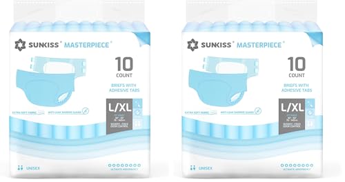 Image of SUNKISS Masterpiece Adult Diapers with Tabs, Unisex Disposable Incontinence Briefs for Women and Men, Odor Control, Blue, L /XL, 10 Count (Pack of 2)