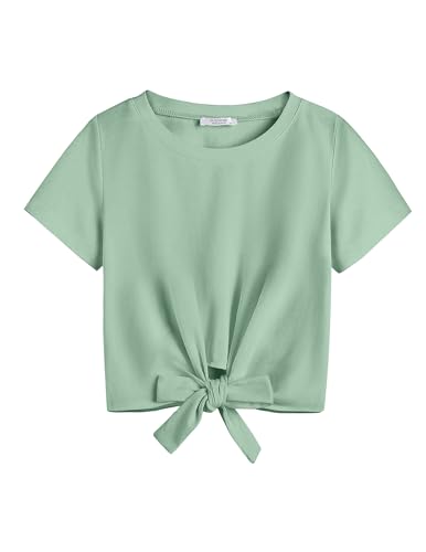 Image of Arshiner Girls Short Sleeve Shirts Tie Knot Front Tops T Shirts for Kids Crewneck Cute Casual Tie Dye Tee Blouse