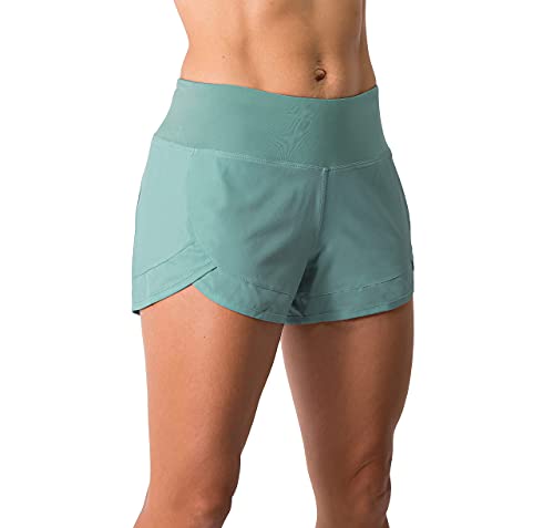 Tough Mode Womens 3' Lightweight Running WOD Volleyball Shorts Workout Mesh Liner Zip Pocket Ash Green