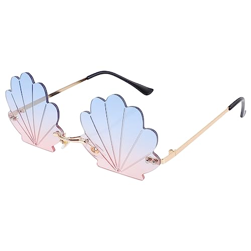 Kisangel Frameless Seashell Sunglasses Shell Shaped Eyeglasses Party Fun Sunglasses Rimless Eyeglasses for Girls Women,Blue and Pink