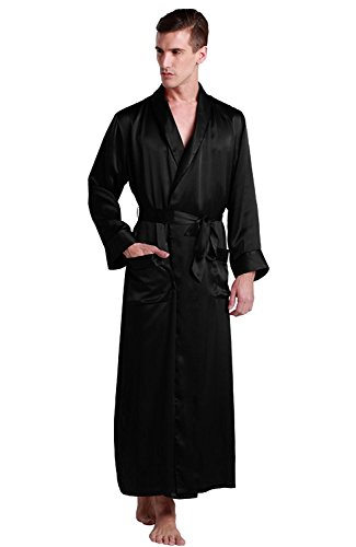 LilySilk Mens Silk Robe Bath Robes Luxury Contrast Full Length 100 Silk Male Long