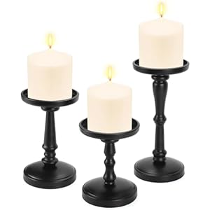 QWORK Black Candle Holders Set of 3, Powder Coated Pure Metal, Anti-Scratch Pads, Compatible with up to 4" Diameter Candles, Ideal for Decor and Centerpieces QWORK Black Candle Holders Set of 3 Powder Coated Pure Metal Anti Scratch Pads Compatible with up to 4 Diameter Candles Ideal for Decor and Centerpieces