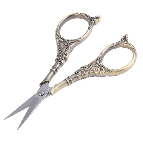 BESTonZON 精美復古十字刺繍はさみ 古青百合模様 軽量ステンレス製 裁縫トリミング用 手芸用糸切りばさみ