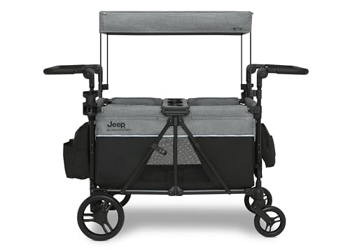 Delta Children - Jeep Aries Stroller Wagon - Premium Wagon for 2 Kids with Convertible Seats, Adjustable Push/Pull Handles, Removable Canopy & Flat Fold - Greenguard Gold Certified, Grey - image 6