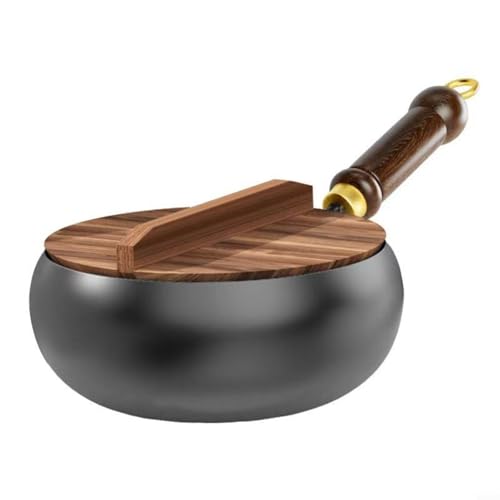 Zeroupshop Olla de hierro hecha a mano sin revestimiento para utensilios de cocina tradicionales, sartén de hierro fundido para la cocina del hogar (con cubierta)