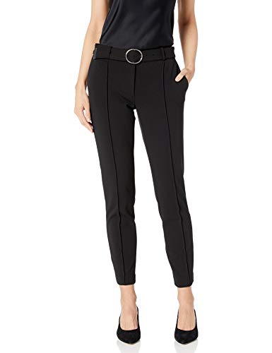 Calvin Klein Women's Belted Scuba Crepe Pant, Black, 10