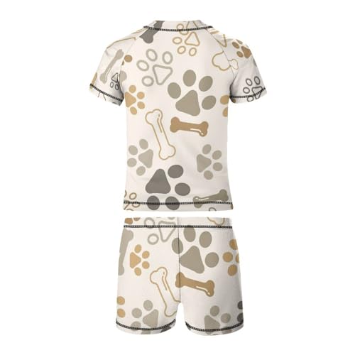 Dog Paw Footprint and BoneChildren's Swimsuits Boys Two Piece Suit9-11Y（140cm）3