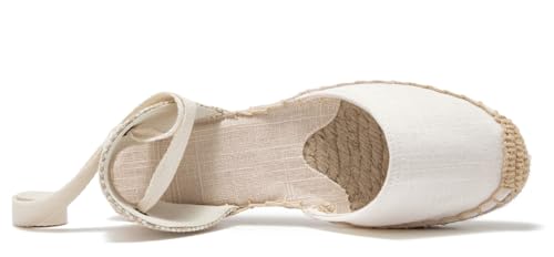 U-lite Women's Espadrille FLat Sandals Closed Toe Ankle Wrap,Classic Lace Up Summer Dressy Flat Shoes3