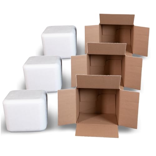 Robin II EPS Foam Cooler (Outside Dimensions: 9” x 8” x 7.5”) with Shipping Box - 3 Pack, Protective, Thermal, Insulated, Biodegradable, Recyclable, Shipping/Storage