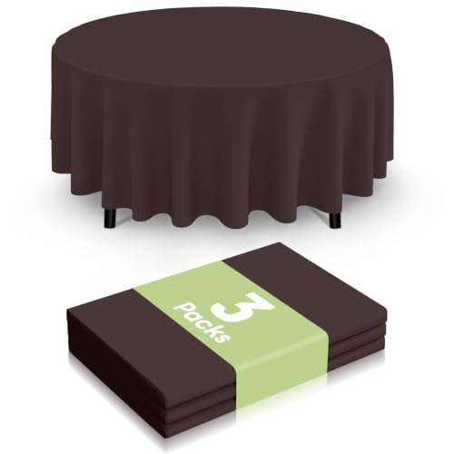 Image of Smiry Disposable Table Cloth 3 Pack, 84 Inch Round Waterproof Plastic Tablecloth, Decorative Round Table Covers for Party, Birthday, Picnic, Coffee