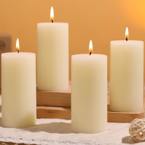 4 Pillar Candles Unscented Ivory Table Candles - 2x4in Pillar Candles Long Burning Up to 30 Hours Premium Paraffin with Cotton Wick for Church Home Wedding Party Decoration