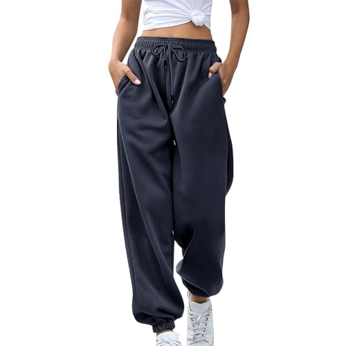 Sweatpants for Women Casual Loose Stretch Yoga Lounge Pants Fashion Elastic Waisted Drawstring Workout Jogging Pant Navy