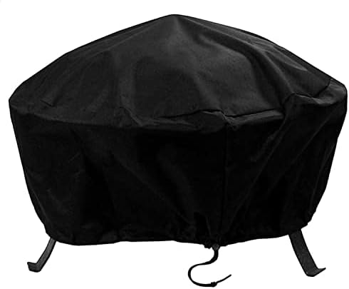 Sunnydaze Outdoor Round Fire Pit Cover with Drawstring and Toggle Closure - Heavy-Duty Weather-Resistant Black 300D Polyester and PVC - 30-Inch Diameter Protective Fire Pit Accessory