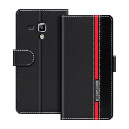 UOGNADGD Funda de Cuero Compatible con Samsung Galaxy Trend S Duos S7562 Carcasa Tipo Billetera con Cierre magnético Soporte y Ranuras para Tarjetas protección contra Golpes (Negro)