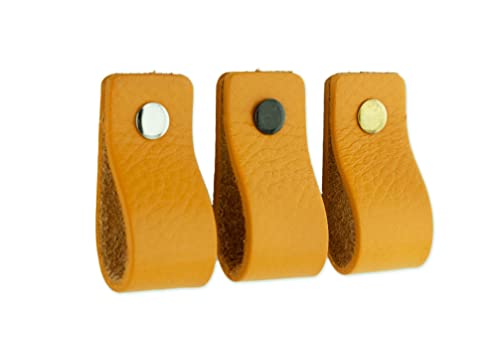 Brute Strength - Ochre Yellow Leather Cabinet Handles - 2 Pack - 12.5 x 2.5 cm - Kitchen, Bathroom, Dresser & More - Image 3