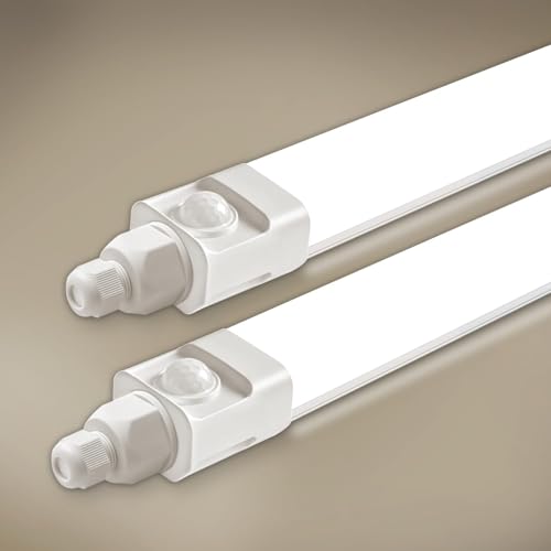 Tobeter 2 Pièces Neon LED 150 CM avec Detecteur de Mouvement, 45W 4500LM Tube Sensor Lampe, Linkable Luminaire Plafonnier Reglette Led, Blanc Neutre 4000K...
