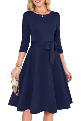 RUMIA Cocktail Dresses for Women 3/4 Sleeve Vintage Wedding Guest Dresses Tea Party Formal Dress Navy XXL