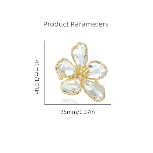 Image of Rhinestone Flower Brooch Pin for Women Girls Gold Plated Fashion Geometric Crystal Floral Petal Pistil Brooches Lapel Pins Dainty Art Deco Dress Accessories Wedding Birthday Holiday Jewelry