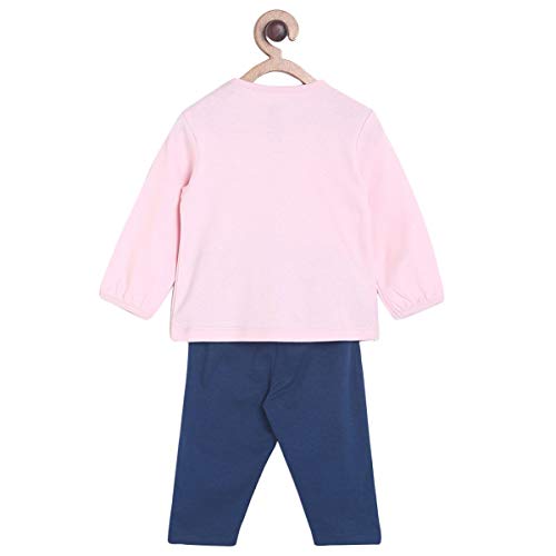 Image of miniklub Girls Pink & Navy Blue Printed T-Shirt With Pyjamas