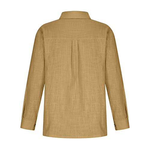 Womens Long Sleeve Button Down Shirt Solid Color Linen Button Up Shirts for Women Summer Shirt Collared Blouses3
