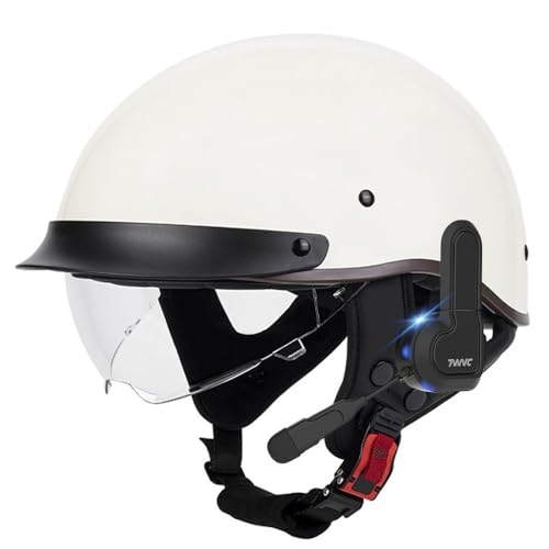 HALYING Casco Moto Vintage ECE Homologado - Antichoque con Bluetooth Integrado | Interior Desmontable + Visor Retráctil | Hebilla Rápida Unisex Adulto (56-62cm) para Ciclomotor/Scooter