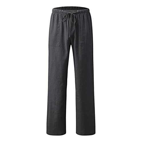 Homme décontracté Solide Pantalon Pantalon Pleine Longueur Pantalon Ample Bouton Poche Cordon décontracté Mode Pantalon Pantalon Casquettes - Image 4