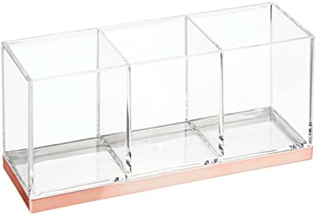 mDesign Makeup Storage with 3 Compartments  Practical Cosmetic Organiser  Cosmetic and Makeup Brush Holder  Clear/Rose Gold