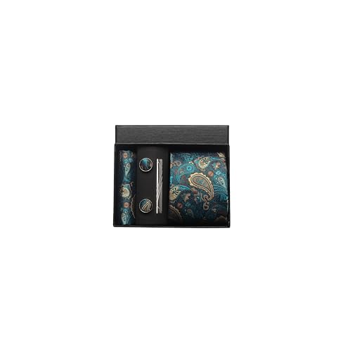 Image of Paisley Floral Mens Tie Formal Necktie Pocket Squares Ties Clips Cufflinks Classic for Men Set