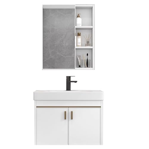 SZKTHD Mueble De Espejo Y Lavabo Mueble De Baño De Aluminio para Montaje En Pared Conjunto De Tocador De Baño con Lavabo Y Grifo(40x30x51cm)