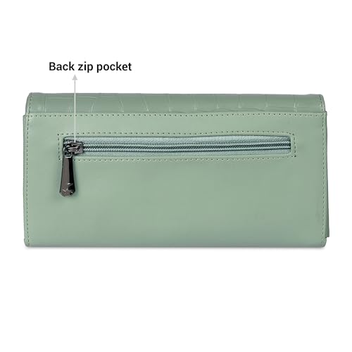 Image of Mochi Women Green Faux Leather Casual Clutch with Premium Metal Logo (95-134)