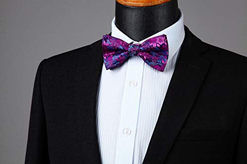 Image of HISDERN Bow Ties for Men Paisley Floral Pre-tied Bowtie Pocket Square Set Men's Formal Bow Ties Wedding Party