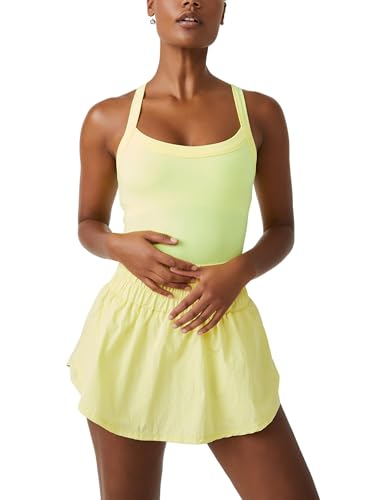 vewoza Vestito da tennis senza maniche da donna Skorts Allenamento attivo Tennis Dress con pantaloncini sotto Golf Athletic Pagliaccetto, A-giallo, M
