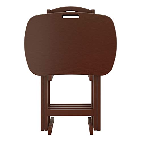 Image of Winsome Lucca Set of 4 Foldable Snack Tables with Storage Rack, Walnut