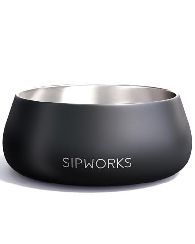Stainless Steel Dog Bowl – 32oz Weighted Metal Food and Water Bowls for Dogs and Cats with Non-Slip Base - Pet Bowls for All Breeds Sizes for Travel & Outdoor Play - Midnight Black