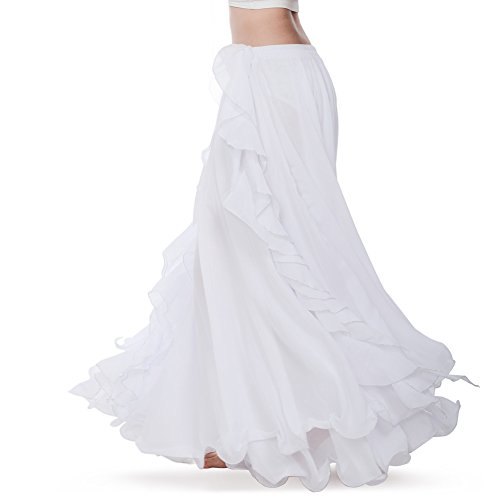 Royal Smeela Chiffon Belly Dance Skirt Slit Bellydance Skirts Tribal Belly Dancer Costumes For Women Carnival Outfit White #TOP1