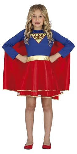 FIESTAS GUIRCA Disfraz de Super Heroína Niña   Atuendo Infantil de Super Chica con Vestido Azul y Rojo y Capa para Niñas de 10 12 Años