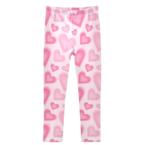 Girls' Leggings Ankle Length Printed Leggings Pink Blur Heart Soft Comfortable Pants for Kids 4-10 Years