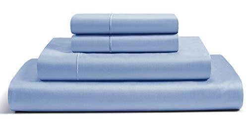 CHATEAU HOME COLLECTION 100% Egyptian Cotton Sheets Queen Size, 800 Thread Count French Blue 4 Piece Sheet Set, Solid Sateen Weave, 16