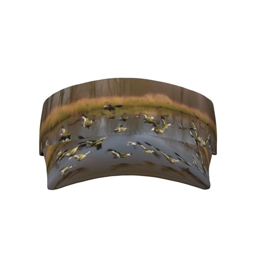 Sombreros con visera para el sol con estampado de patos salvajes voladores para mujeres y hombres, ajustables, para deportes, golf, correr, color negro