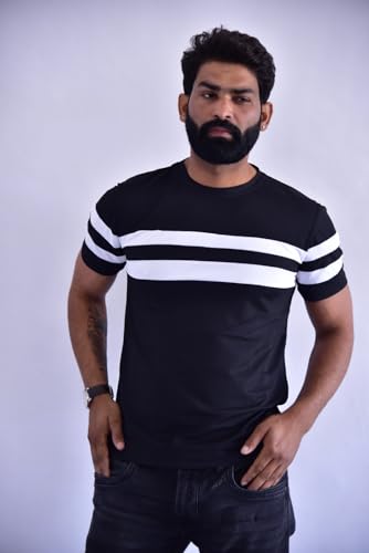 Image of Regular Fit Striped Round Neck Half Sleeve T-Shirt for Men