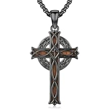 MEDWISE Wooden Celtic Cross Necklace Black for Men S925 Sterling Silver Ebony Wood Crucifix Pendant Cross Necklaces Religious Protection Jewelry Gift for Men Women Husband Birthday Fathers Day