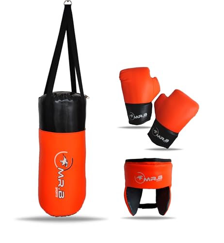 Image of Kids Boxing kit Yellow (Filled Punching Bag, Gloves and Headgear, Age 7-13 Years) (Orange)
