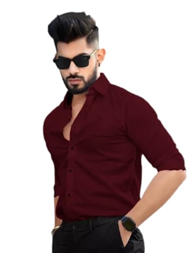 Image of Pinkmint Cotton Spread Collar Long Sleeve Shirt for Men Formal Wear Office Wear Multicolour