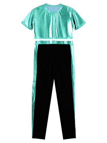 Kids Girls Metallic Crop Tops with Leggings Pants Set 2 Piece Dance Training Outfits Athletic Sport Tracksuit3