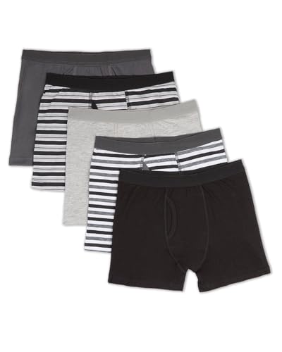 MeMoi 5 Pairs Solids and Stripes Cotton Rich Gray Multi Boys Boxer Briefs