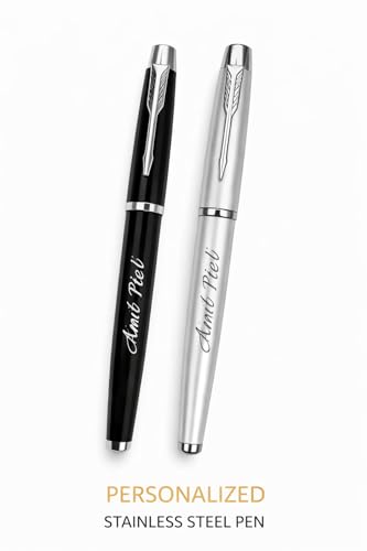Image of Personalized Name Engraved Ball Pen | Stainless Steel Premium Black Pen | Custom Name Pen for Gift,Corporate Gift | Smooth Writing Refillable Ballpoint Pen for Men Women (Black [Black Ink])