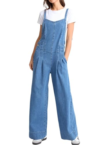 SCOFEEL Women's Denim Overalls Straight Wide Leg Jean Jumpsuits Adjustable Strap Loose Fit Jean Bib Rompers with Pocket