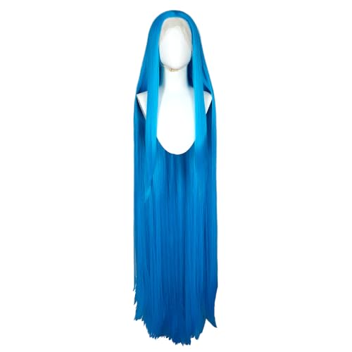 miccostumes Womens Anime Cosplay Wig 140cm Front Lace Hand Tied Wig Blue Long Straight Wig Halloween Party (blue onesize)