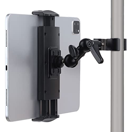 Itodos Tablet Holder For Spin Bike, Stroller,Treadmill,Golf Cart, Wheelchair,Stationary Bike,Microphone Stand, Adjustable 7~12.9" Tablet Clip Fits Ipad/Samsung Galaxytab/Google Nexus/E-Reader/Iphone #TOP4